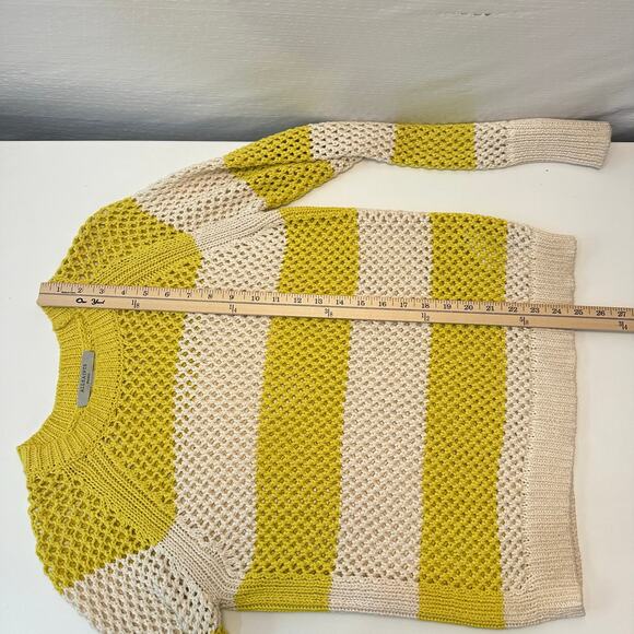 AllSaints Lou Mesh Womens Sweater Size S Striped Yellow White Open Knit Preppy - Picture 7 of 9
